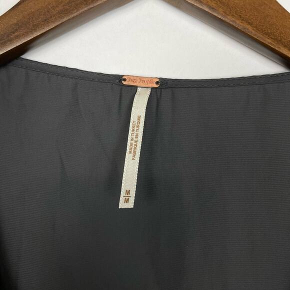 Free People | Dark Gray Satin Asymmetrical Belted Sleeveless Mini Slip Dress - Picture 6 of 7